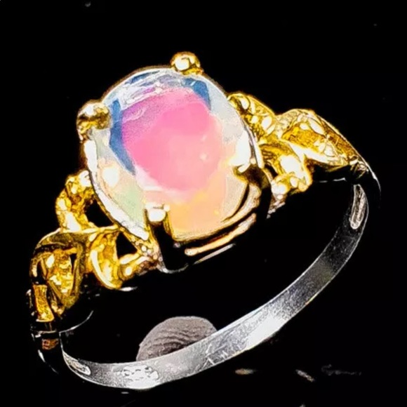 Genuine Faceted Natural Fiery Opal Ring